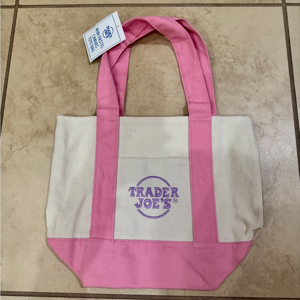 NWT Trader Joe’s Mini Canvas Pink Tote /
Easter Basket / Purse / Lunchbox